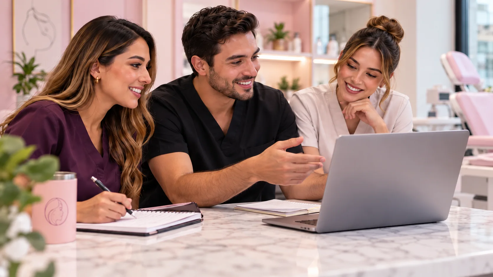 Equipo revisando EstéticasGo en una laptop